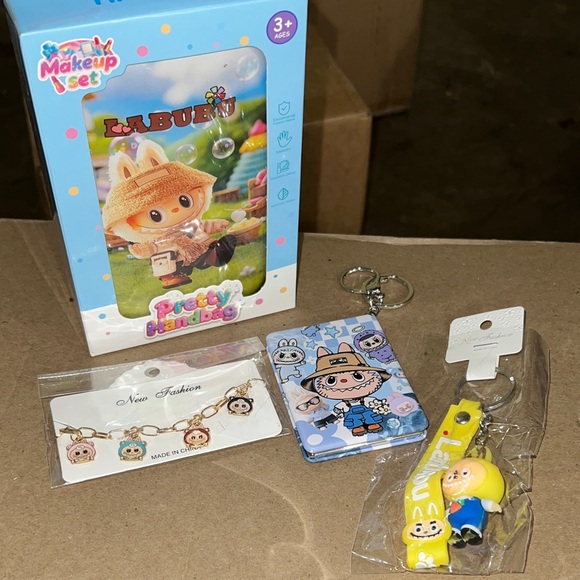 Labubu Kids Toy Set with Keychain and Necklace - Blue and Yellow - Picture 1 of 1